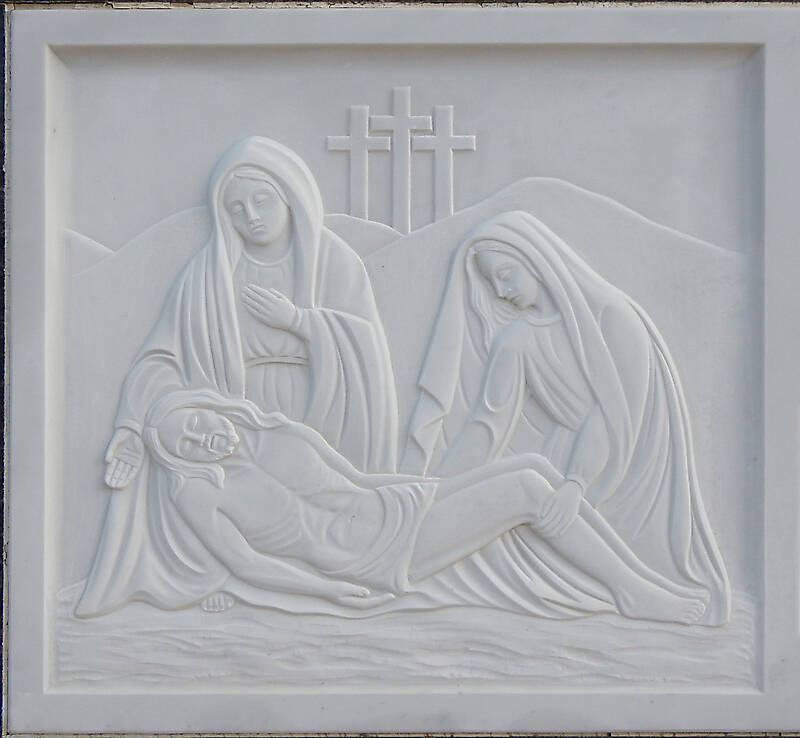 madonna and jesus on white stone ornament 13