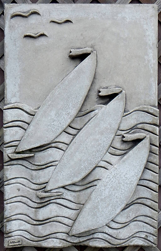boat artwork on stone