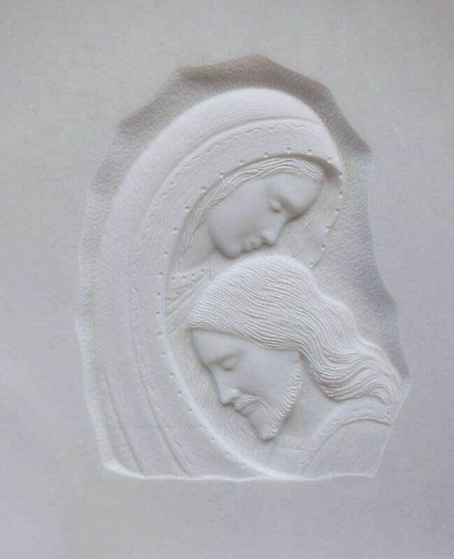 madonna and jesus on white stone ornament 11
