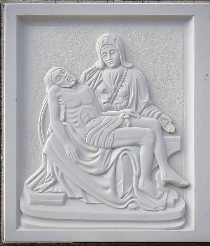 madonna and jesus on white stone ornament 15