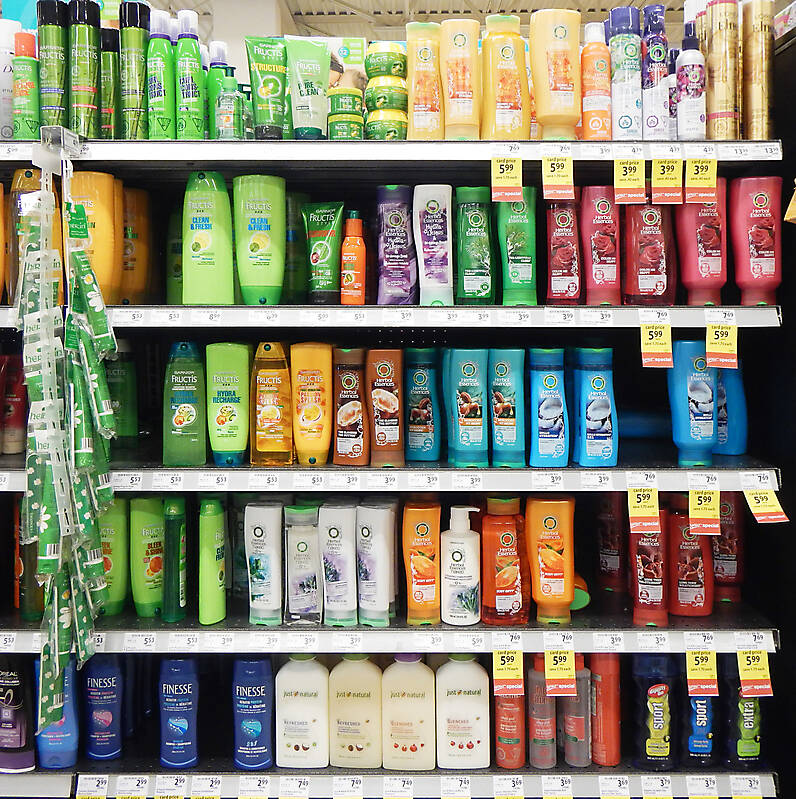market shelves shampoo