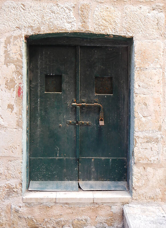 aged medieval door green 7